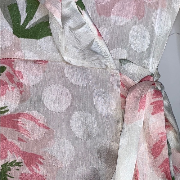 NWTs MELLODAY Floral Pink Wrap Ruffle Dot Dress - Picture 9 of 13